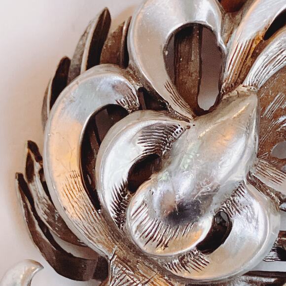 VTG Mid Century 44g Silver Brooch Earrings Set Layered Modernist 50s Jewelry - Picture 5 of 10